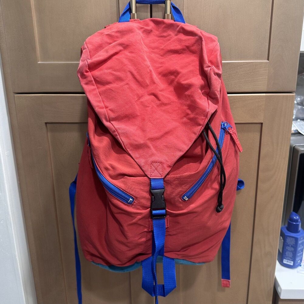 6SHiKi Kurashiki Canvas Backpack Medium Baistone Red Blue Colorblock Japan